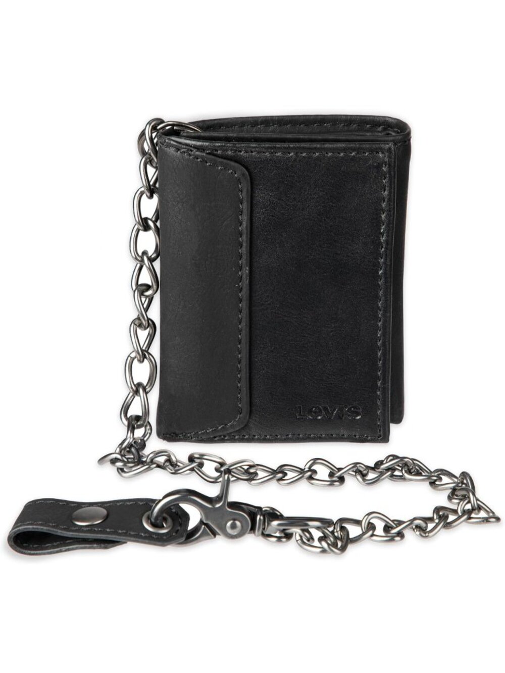 Men's Black Chain Window And Credit Includes Id Sleek And Slim Trifold Wallet